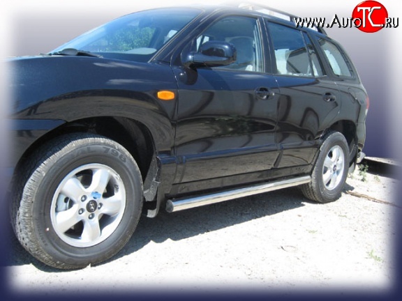 14 999 р. Защита порогов из круглой трубы диаметром 76 мм Slitkoff  Hyundai Santa Fe  SM (2000-2012) (Нержавейка, Полированная)  с доставкой в г. Керчь
