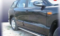 Широкая защита порогов с трубой диаметром 42 мм Slitkoff Hyundai Santa Fe SM (2000-2012)