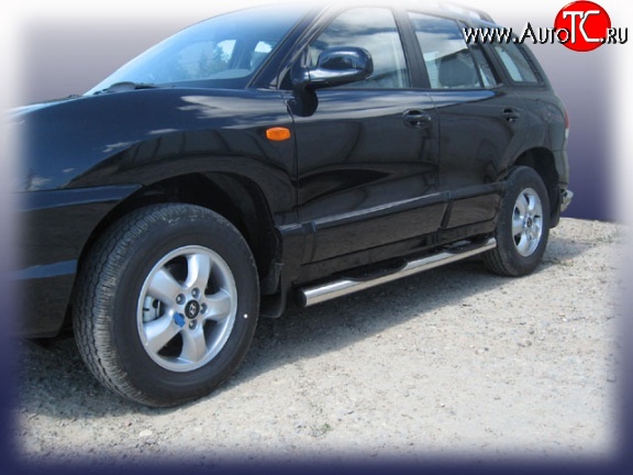 17 699 р. Защита порогов из трубы d76 мм с пластиковыми вставками для ног Slitkoff  Hyundai Santa Fe  SM (2000-2012) (Нержавейка, Полированная)  с доставкой в г. Керчь