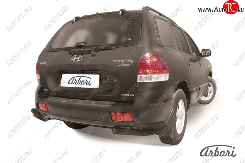 5 399 р. Защита заднего бампера Arbori (уголки, черная, 2 трубы d57 и 42 mm). Hyundai Santa Fe SM (2000-2012)  с доставкой в г. Керчь