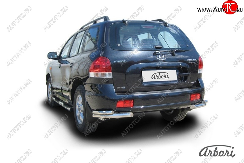 9 899 р. Защита заднего бампера Arbori (уголки, черная, 2 трубы d57 и 42 mm). Hyundai Santa Fe SM (2000-2012)  с доставкой в г. Керчь