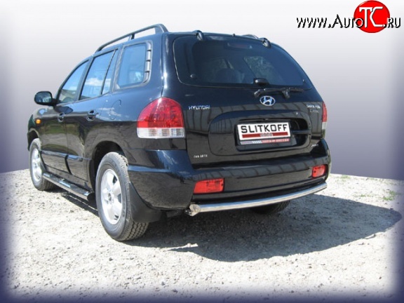 6 499 р. Одинарная защита заднего бампера из трубы диаметром 57 мм Slitkoff Hyundai Santa Fe SM (2000-2012) (Нержавейка, Полированная)  с доставкой в г. Керчь