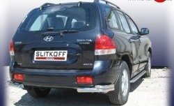 Защита заднего бампера из двойных боковых уголков с диаметром труб 57 и 42 мм Slitkoff Hyundai Santa Fe  SM (2000-2012)