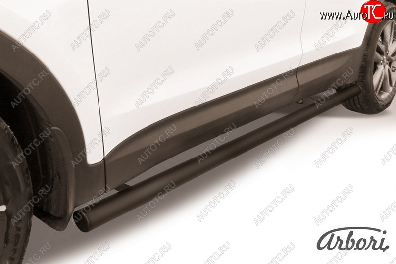 6 389 р. Защита штатных порогов Arbori (черная, d57 mm). Hyundai Santa Fe DM дорестайлинг (2012-2016)  с доставкой в г. Керчь