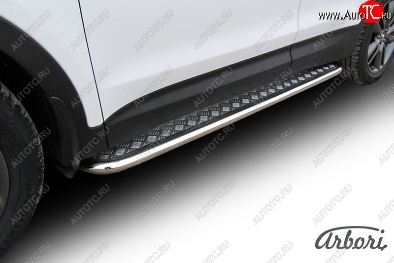 15 749 р. Защита штатных порогов с листом Arbori (нержавейка, алюминий, d57 mm) Hyundai Santa Fe DM дорестайлинг (2012-2016)  с доставкой в г. Керчь