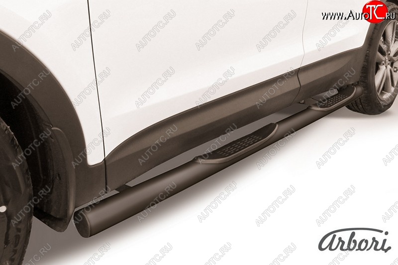 8 369 р. Защита штатных порогов Arbori (с проступью, черная, d76 mm). Hyundai Santa Fe DM дорестайлинг (2012-2016)  с доставкой в г. Керчь