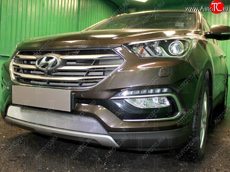 1 539 р. Защитная сетка на бампер (рестайлинг) Russtal (хром) Hyundai Santa Fe DM дорестайлинг (2012-2016)  с доставкой в г. Керчь