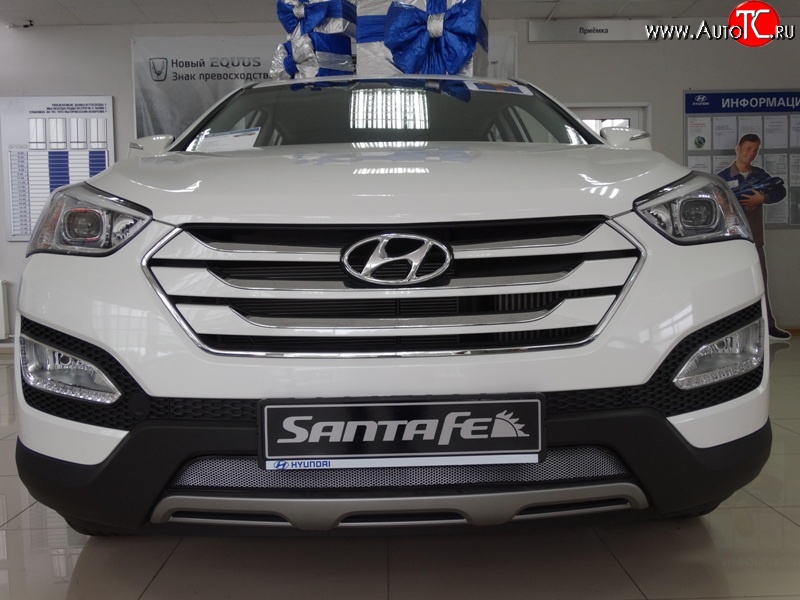 1 539 р. Сетка на бампер Russtal (хром) Hyundai Santa Fe DM дорестайлинг (2012-2016)  с доставкой в г. Керчь