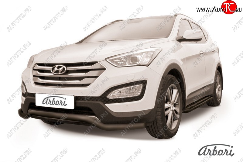 8 099 р. Защита переднего бампера Arbori (волна, черная, 1 труба d57 mm). Hyundai Santa Fe DM дорестайлинг (2012-2016)  с доставкой в г. Керчь
