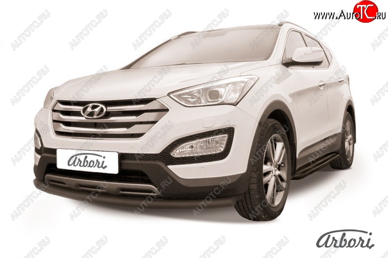 6 389 р. Защита переднего бампера Arbori (черная, 1 труба d57 mm). Hyundai Santa Fe DM дорестайлинг (2012-2016)  с доставкой в г. Керчь