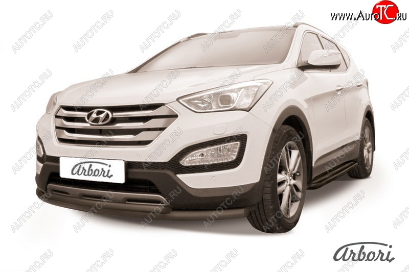 6 929 р. Защита переднего бампера Arbori (черная, 2 трубы d57 и 42 mm) Hyundai Santa Fe DM дорестайлинг (2012-2016)  с доставкой в г. Керчь