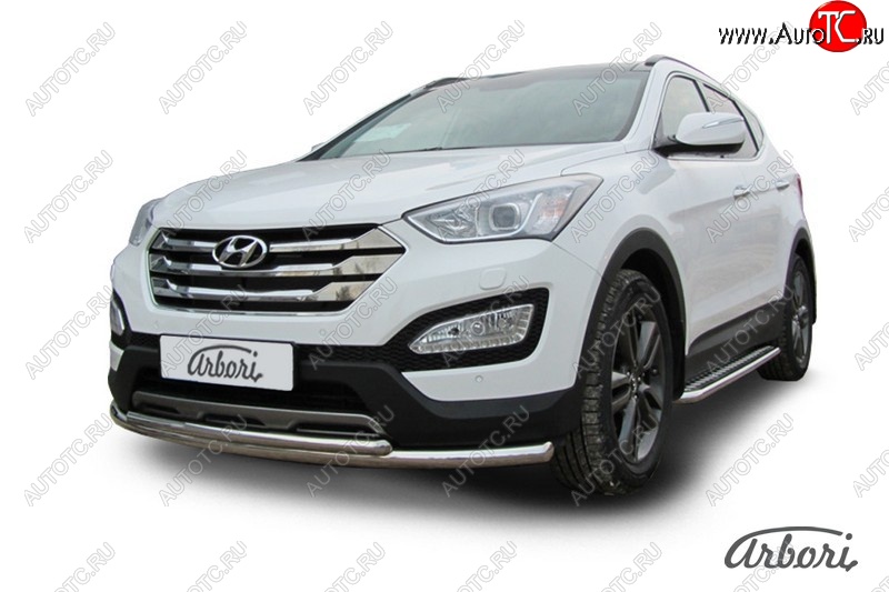 13 229 р. Защита переднего бампера Arbori (нержавейка, 2 трубы d57 и 42 mm) Hyundai Santa Fe DM дорестайлинг (2012-2016)  с доставкой в г. Керчь