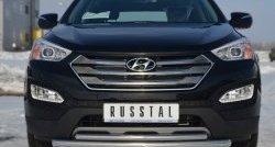 Защита переднего бампера (2 трубыØ63 и 42 мм, нержавейка) SLITKOFF Hyundai Santa Fe  DM (2012-2016) дорестайлинг