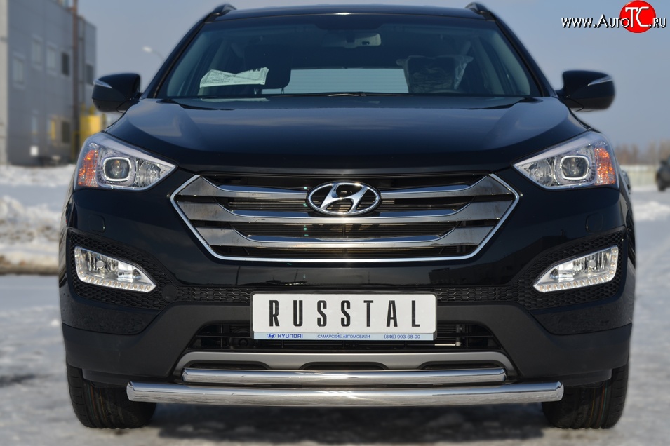 17 999 р. Защита переднего бампера (2 трубыØ63 и 42 мм, нержавейка) SLITKOFF  Hyundai Santa Fe  DM (2012-2016) дорестайлинг  с доставкой в г. Керчь