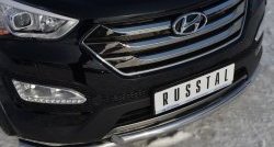 18 699 р. Защита переднего бампера (2 трубыØ63 мм, нержавейка) SLITKOFF  Hyundai Santa Fe  DM (2012-2016) дорестайлинг  с доставкой в г. Керчь. Увеличить фотографию 2