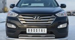 Защита переднего бампера (2 трубыØ76 и 42 мм, нержавейка) SLITKOFF Hyundai Santa Fe  DM (2012-2016) дорестайлинг