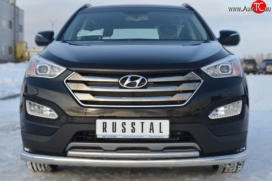 17 999 р. Защита переднего бампера (2 трубыØ76 и 42 мм, нержавейка) SLITKOFF  Hyundai Santa Fe  DM (2012-2016) дорестайлинг  с доставкой в г. Керчь