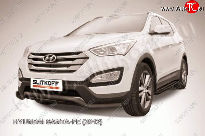 10 849 р. Защита переднего бампера из трубы d57 Slitkoff  Hyundai Santa Fe  DM (2012-2016) дорестайлинг (Цвет: серебристый)  с доставкой в г. Керчь
