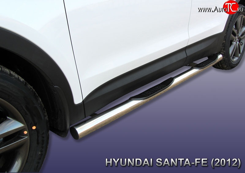 19 399 р. Защита порогов из трубы d76 мм с пластиковыми вставками для ног Slitkoff  Hyundai Santa Fe  DM (2012-2016) дорестайлинг (Нержавейка, Полированная)  с доставкой в г. Керчь