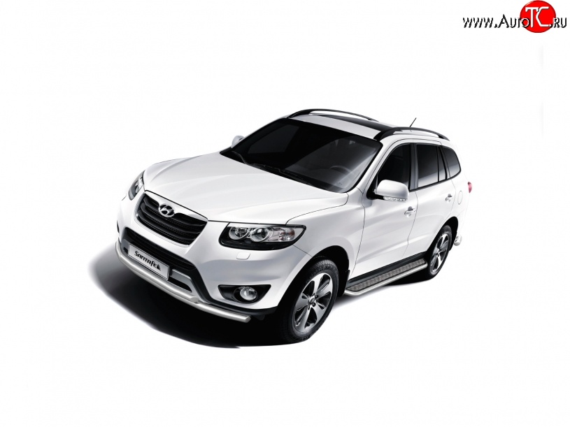 11 349 р. Широкая защита порогов Petroil Tuning  Hyundai Santa Fe  DM (2012-2016) дорестайлинг (Нержавеющая полированная сталь)  с доставкой в г. Керчь