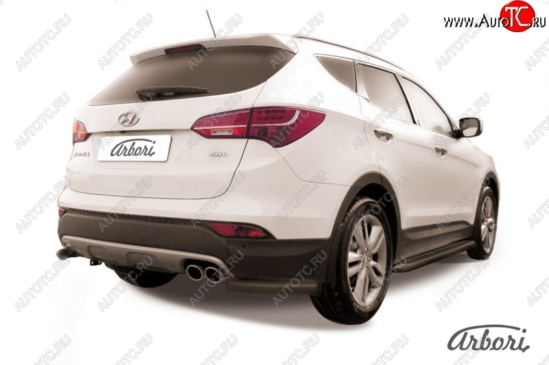 6 389 р. Защита заднего бампера Arbori (уголки, черная, 1 труба d57 mm). Hyundai Santa Fe DM дорестайлинг (2012-2016)  с доставкой в г. Керчь