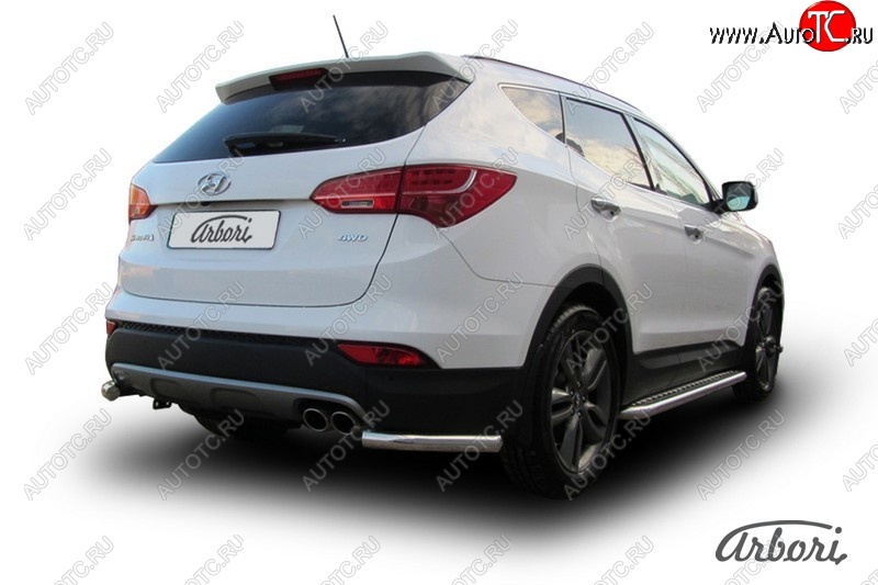12 149 р. Защита заднего бампера Arbori (уголки, нержавейка, 1 труба d57 mm). Hyundai Santa Fe DM дорестайлинг (2012-2016)  с доставкой в г. Керчь