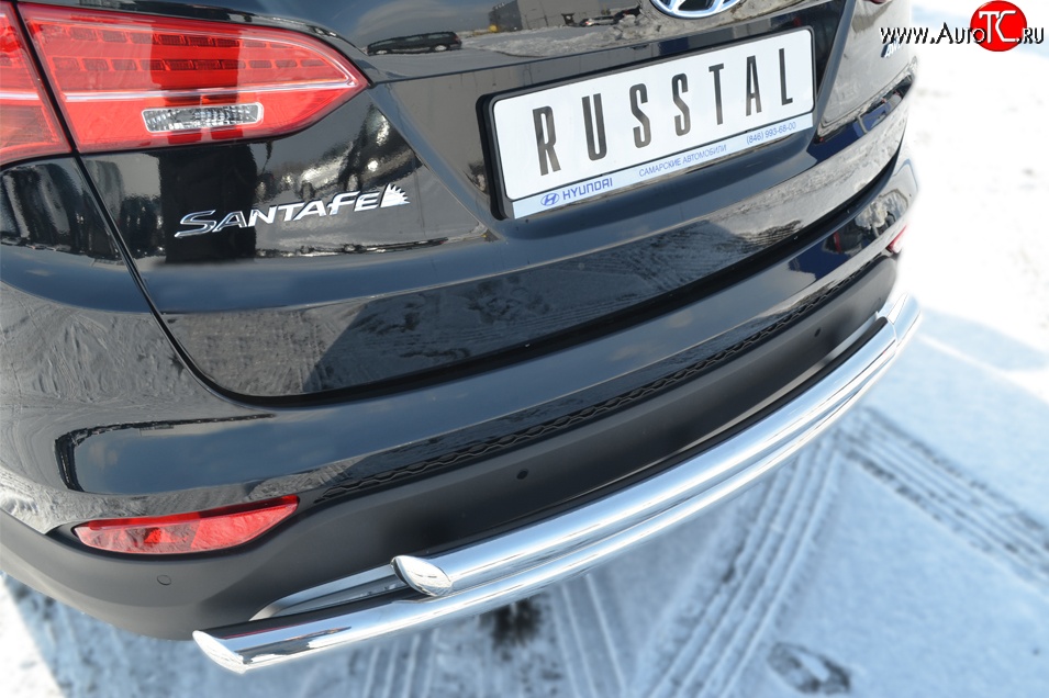 17 399 р. Защита заднего бампера (2 трубы Ø63 мм, нержавейка) SLITKOFF  Hyundai Santa Fe  DM (2012-2016) дорестайлинг  с доставкой в г. Керчь