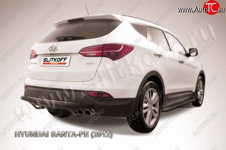 9 599 р. Защита заднего бампера из трубы d57 Slitkoff (длинная)  Hyundai Santa Fe  DM (2012-2016) дорестайлинг (Цвет: серебристый)  с доставкой в г. Керчь