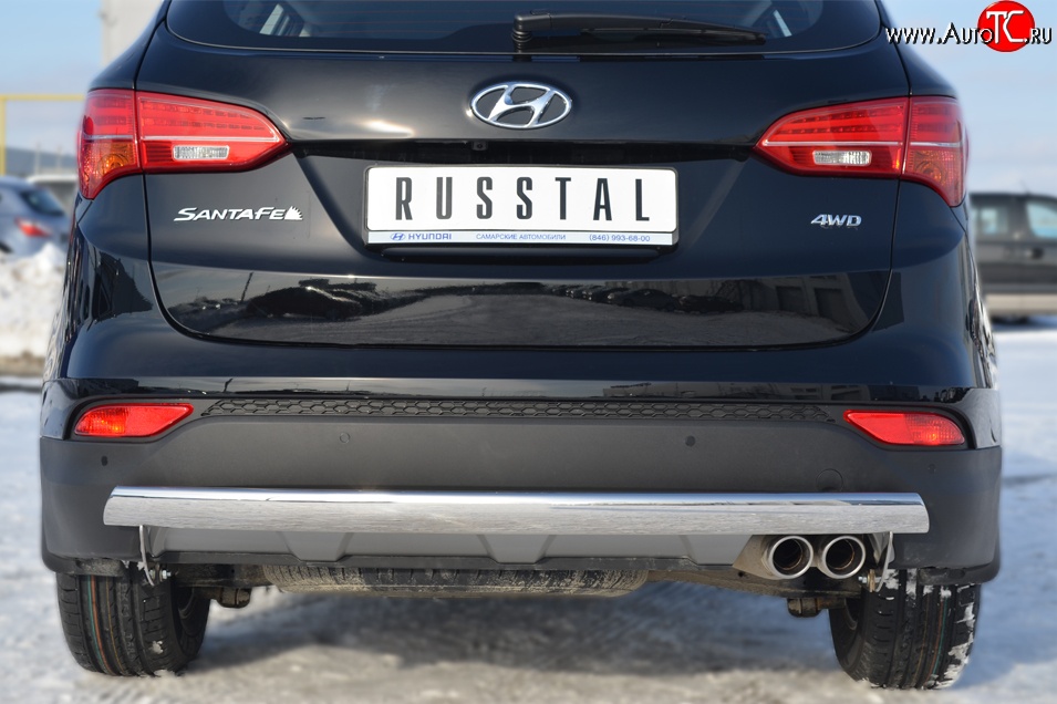 11 599 р. Защита заднего бампера (Ø75x42 мм, нержавейка) Russtal Hyundai Santa Fe DM дорестайлинг (2012-2016)  с доставкой в г. Керчь
