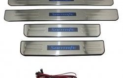 3 149 р. Накладки на порожки автомобиля СТ Hyundai Santa Fe CM дорестайлинг (2006-2009)  с доставкой в г. Керчь. Увеличить фотографию 2