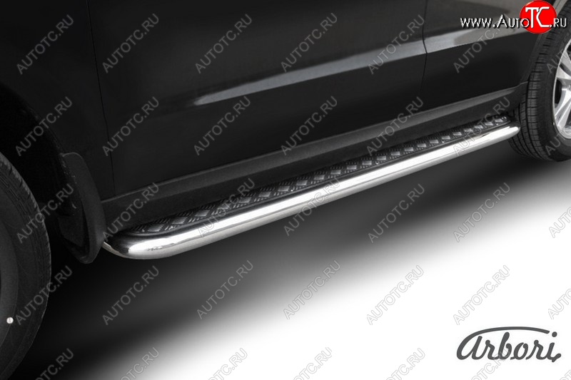 15 569 р. Защита штатных порогов с листом Arbori (нержавейка, алюминий, d57) Hyundai Santa Fe CM рестайлинг (2009-2012)  с доставкой в г. Керчь