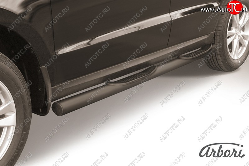 8 369 р. Защита штатных порогов Arbori (с проступью, черная, d76 mm). Hyundai Santa Fe CM рестайлинг (2009-2012)  с доставкой в г. Керчь