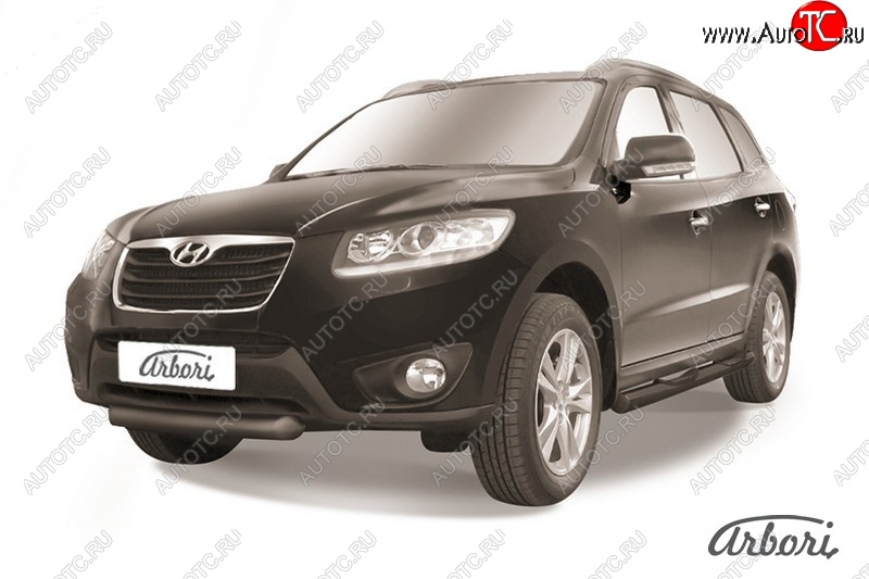 5 399 р. Защита переднего бампера Arbori (короткая, черная, 1 труба d57 mm). Hyundai Santa Fe CM рестайлинг (2009-2012)  с доставкой в г. Керчь