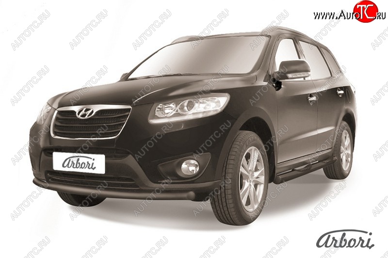 6 389 р. Защита переднего бампера Arbori (черная, 1 труба d57 mm). Hyundai Santa Fe CM рестайлинг (2009-2012)  с доставкой в г. Керчь