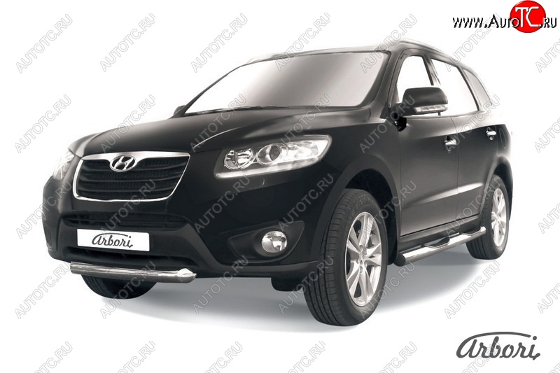 8 189 р. Защита переднего бампера Arbori (короткая, нержавейка, 1 труба d57 mm). Hyundai Santa Fe CM рестайлинг (2009-2012)  с доставкой в г. Керчь