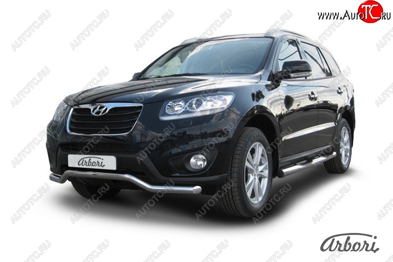 13 229 р. Защита переднего бампера Arbori (волна, нержавейка, 1 труба d57 mm). Hyundai Santa Fe CM рестайлинг (2009-2012)  с доставкой в г. Керчь