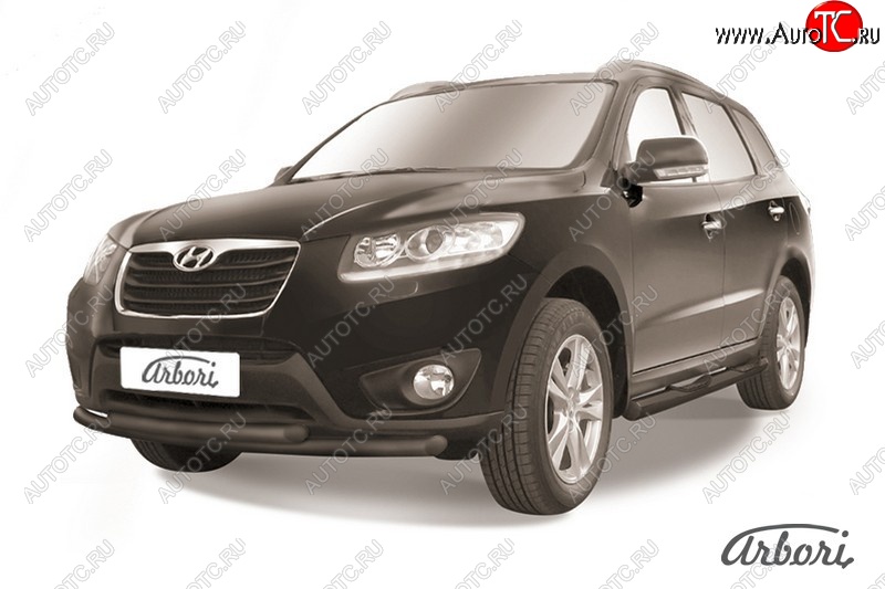 6 929 р. Защита переднего бампера Arbori (черная, 2 трубы d57 и 57 mm) Hyundai Santa Fe CM рестайлинг (2009-2012)  с доставкой в г. Керчь