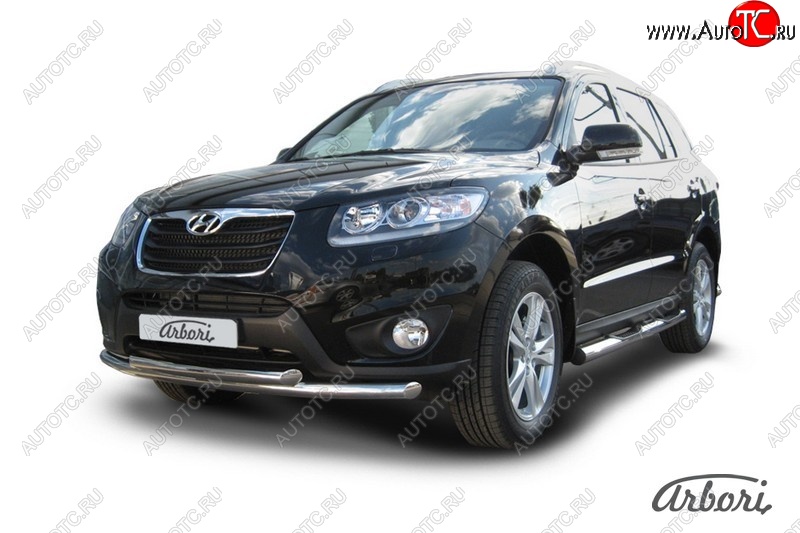 13 229 р. Защита переднего бампера Arbori (нержавейка, 2 трубы d57 и 57 mm) Hyundai Santa Fe CM рестайлинг (2009-2012)  с доставкой в г. Керчь
