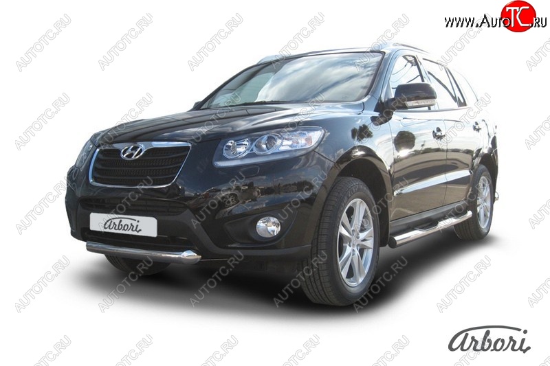 9 809 р. Защита переднего бампера Arbori (короткая, нержавейка, 1 труба d76 mm). Hyundai Santa Fe CM рестайлинг (2009-2012)  с доставкой в г. Керчь