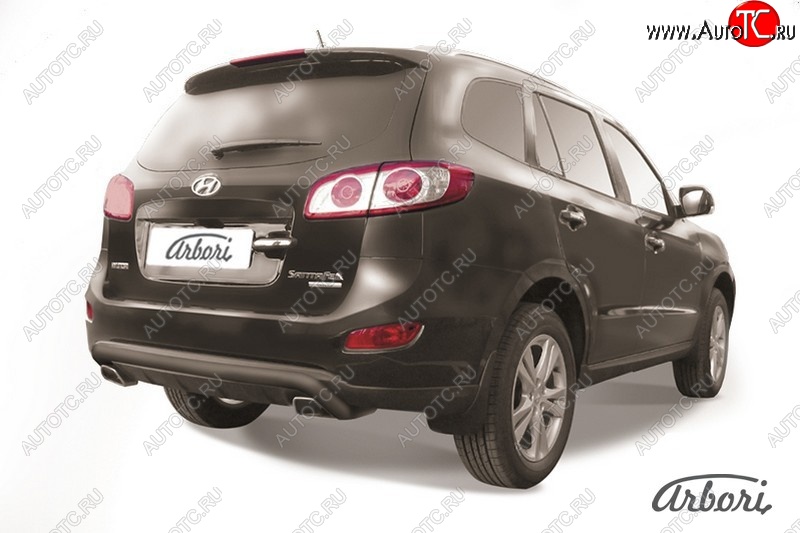 6 749 р. Защита заднего бампера Arbori (скоба, черная, 1 труба d57 mm). Hyundai Santa Fe CM рестайлинг (2009-2012)  с доставкой в г. Керчь