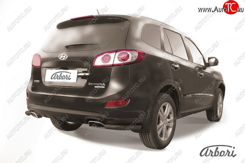 5 399 р. Защита заднего бампера Arbori (уголки, черная, 1 труба d57 mm). Hyundai Santa Fe CM рестайлинг (2009-2012)  с доставкой в г. Керчь