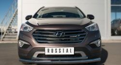 Защита переднего бампера (2 трубыØ63 и 42 мм, нержавейка) SLITKOFF Hyundai Grand Santa Fe  1 DM (2013-2016) дорестайлинг