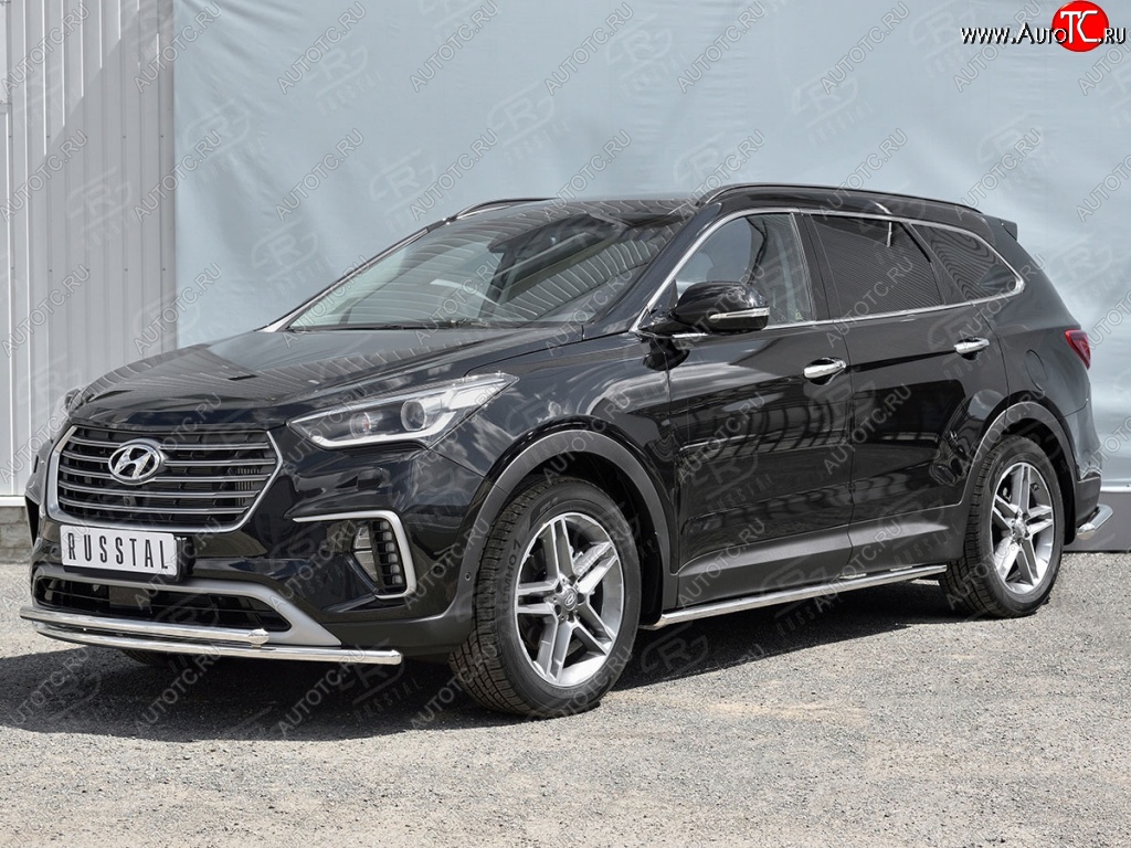 16 649 р. Защита переднего бампера (2 трубыØ42 мм, нержавейка) SLITKOFF  Hyundai Grand Santa Fe  1 DM (2016-2018) рестайлинг  с доставкой в г. Керчь