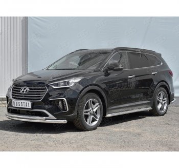 Защита переднего бампера (2 трубыØ42 мм, нержавейка) SLITKOFF Hyundai Grand Santa Fe  1 DM (2016-2018) рестайлинг