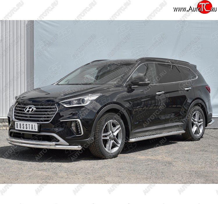 18 599 р. Защита переднего бампера (2 трубыØ42 мм, нержавейка) SLITKOFF  Hyundai Grand Santa Fe  1 DM (2016-2018) рестайлинг  с доставкой в г. Керчь