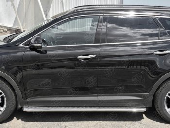 24 649 р. Порожки для ног (Ø42) SLITKOFF  Hyundai Grand Santa Fe  1 DM (2016-2018) рестайлинг (лист - алюминий, профиль - нержавейка)  с доставкой в г. Керчь. Увеличить фотографию 2