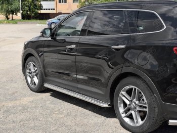 24 649 р. Порожки для ног (Ø42) SLITKOFF  Hyundai Grand Santa Fe  1 DM (2016-2018) рестайлинг (лист - алюминий, профиль - нержавейка)  с доставкой в г. Керчь. Увеличить фотографию 3