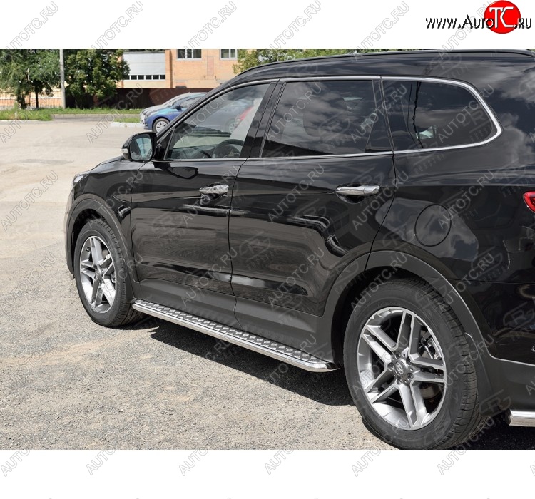 24 649 р. Порожки для ног (Ø42) SLITKOFF  Hyundai Grand Santa Fe  1 DM (2016-2018) рестайлинг (лист - алюминий, профиль - нержавейка)  с доставкой в г. Керчь