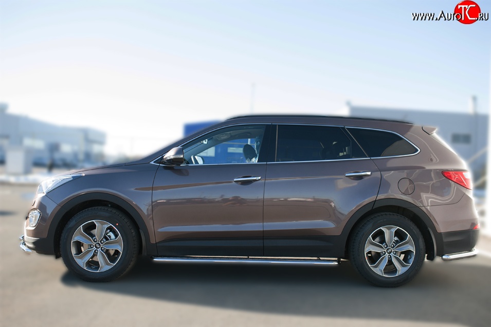24 649 р. Широкая защита порогов SLITKOFF  Hyundai Grand Santa Fe  1 DM (2013-2016) дорестайлинг  с доставкой в г. Керчь