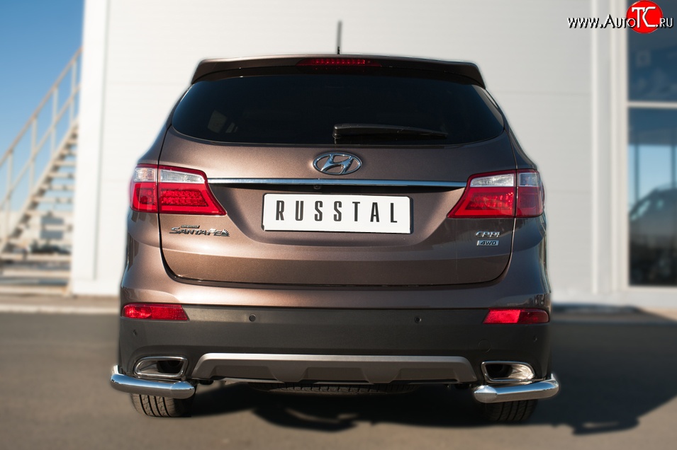 16 299 р. Защита заднего бампера (Ø63 мм уголки, нержавейка) SLITKOFF  Hyundai Grand Santa Fe  1 DM (2013-2016) дорестайлинг  с доставкой в г. Керчь